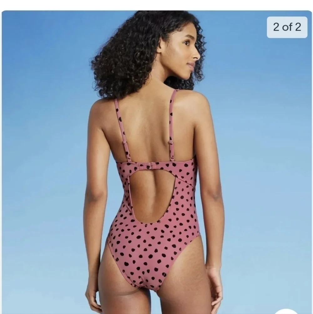 SHADE and Shore Pink Polka Dot Keyhole One piece Bathing Suit L